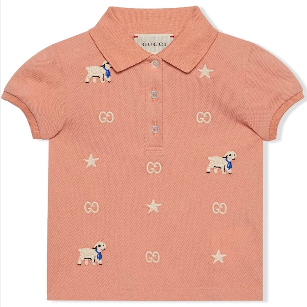 GUCCI Baby Lamb Embroidery Cotton Polo Shirt
